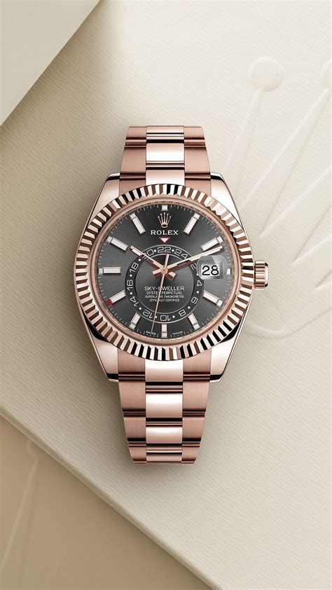 rolex rose gold sky dweller grey face|rolex sky dweller everose gold.